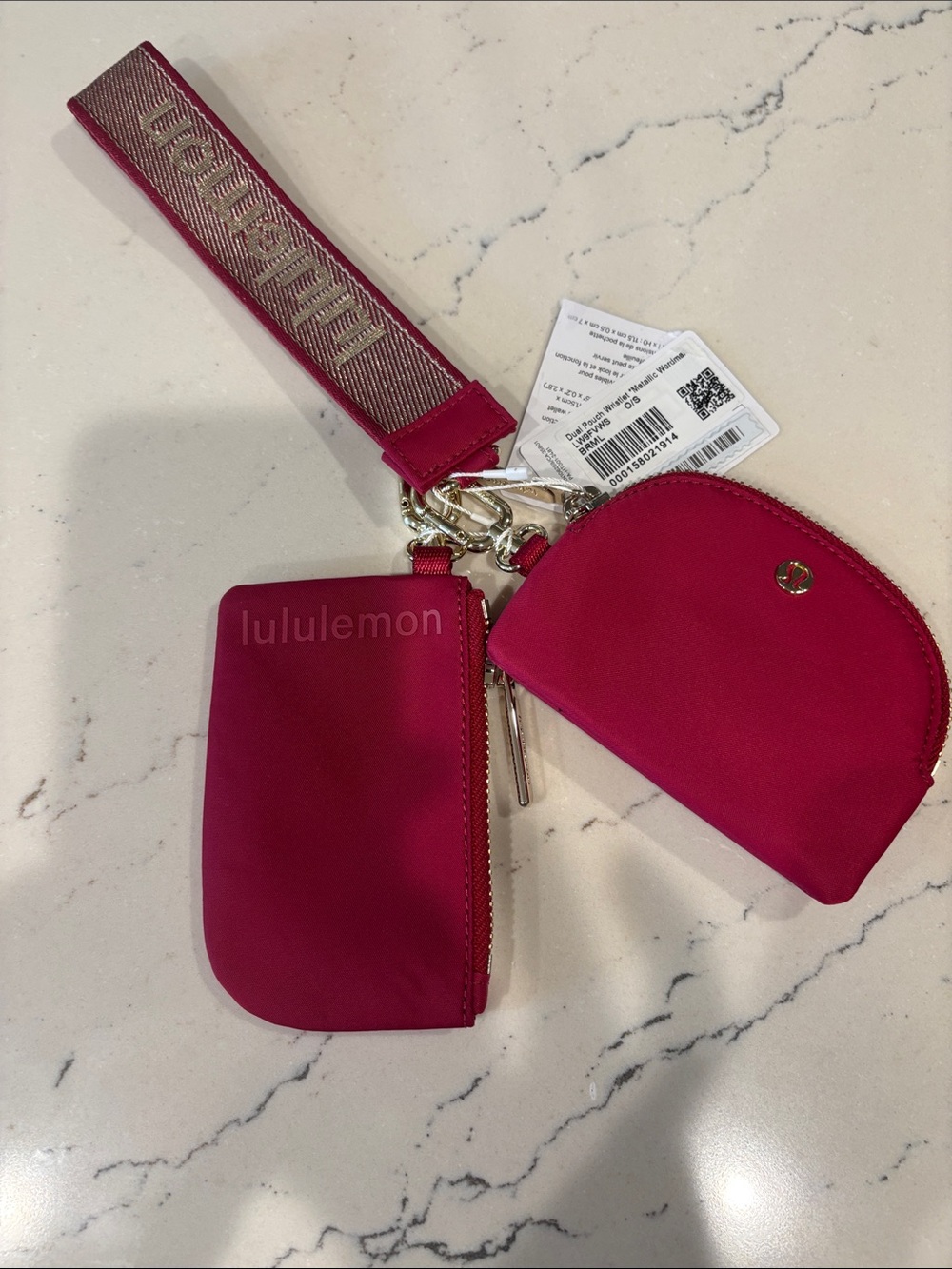 lululemon Dual Pouch Wristlet in Berry Rumble + Gold Hardware NWT